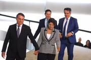 Presidente Jair Bolsonaro (PL), primeira-dama Michelle Bolsonaro, vice-presidente Hamilton Mourão e ministro-chefe da Casa Civil, Ciro Nogueira