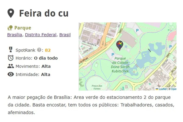“Rua do Chupa-Chupa”, “Quenga Passiva”: mapa revela roteiro da sacanagem gay no DF - destaque galeria