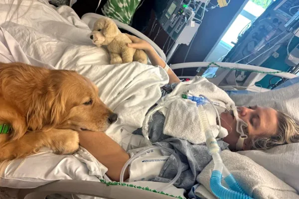 Cão de terapia com a tutora em coma