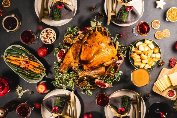 Frango assado comidas do natal mesa farta