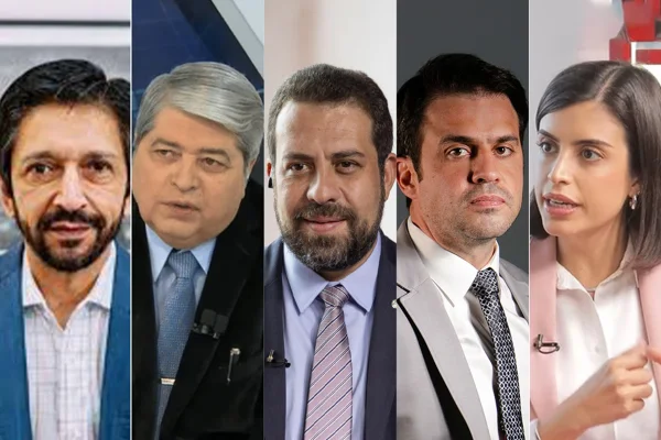 Candidatos a Prefeitura de SP: Ricardo Nunes, José Luiz Datena, Guilherme Boulos, Pablo Marçal e Tabata Amaral - Metrópoles