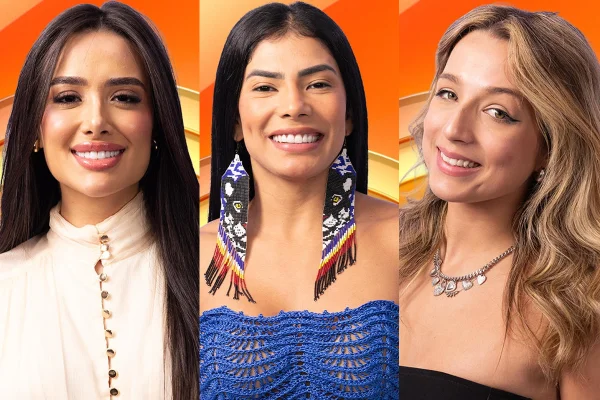 Montagem de imagens mostra emparedadas do 14º Paredão do BBB 26: Jordana, Marciele e Samira - Metrópoles
