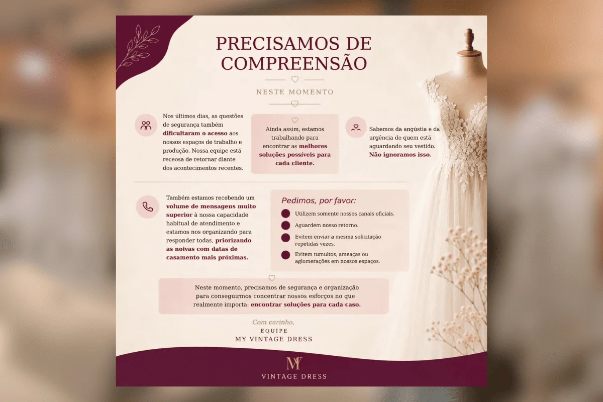 Loja publicou pronunciamento e pediu compreensão das clientes Loja publicou pronunciamento e pediu compreensão das clientes