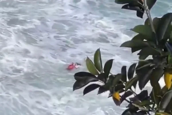 Imagem colorida de bombeiro salvando mulher de afogamento em mar do Rio de Janeiro - Metrópoles
