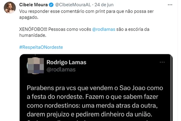 Imagem colorida mostra Post criticando nordestinos - Metrópoles