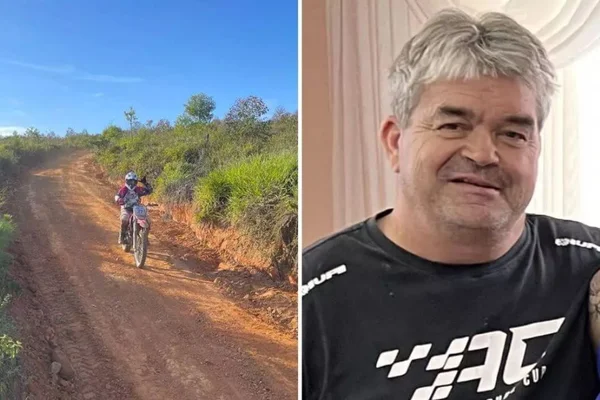 Imagem colorida: piloto de moto em prova de rally -Metrópoles