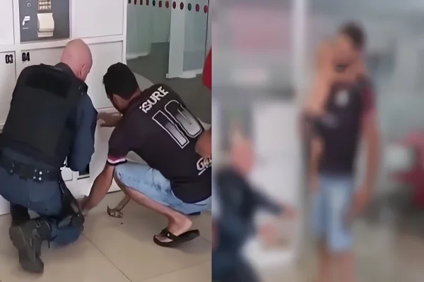 Criança fica presa dentro de armário em banco