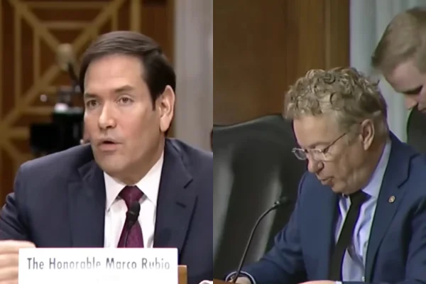 Imagem colorida, Marco Rubio e Rand Paul debatem sobre a Venezuela