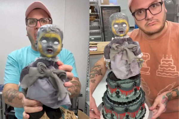 Foto colorida de um bolo de terror - Metrópoles