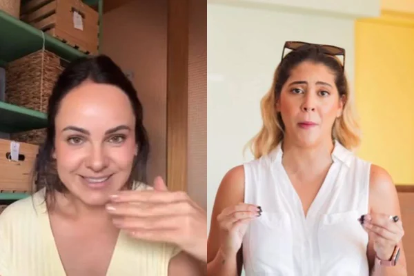 Montagem com fotos coloridas da arquiteta Patricia Pomerantzeff e de Dora Figueiredo