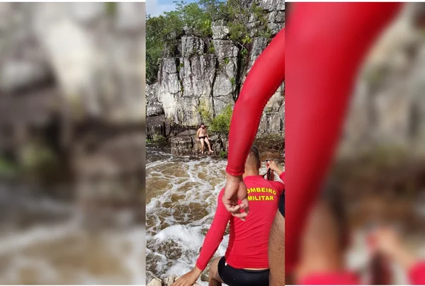 Vídeo. Turista é resgatado em cachoeira da Chapada dos Veadeiros