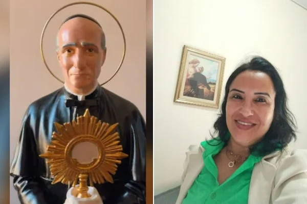 Gleida Danese e imagem de Santo Aníbal