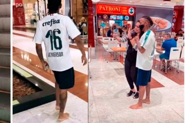 Nego do Borel passeia descalço em shopping