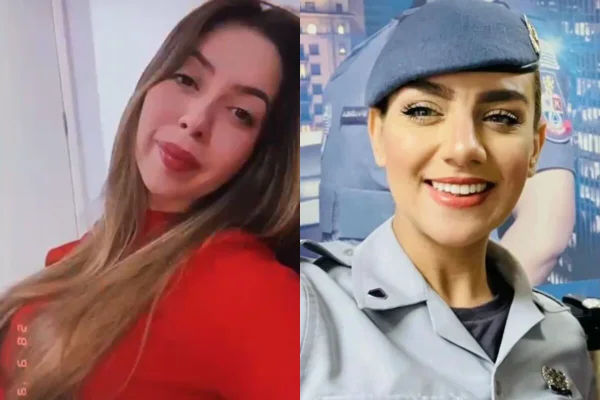 Mulheres brancas, uma de vermelho e a outra com farda da PM de São Paulo - Metrópoles