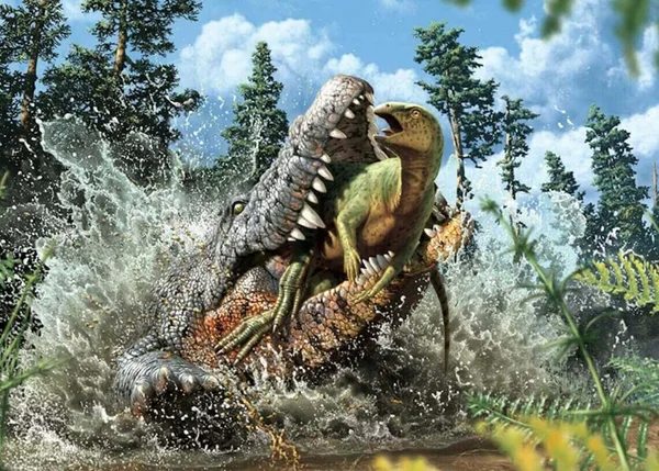 Dinossauro foi engolido por crocodilo