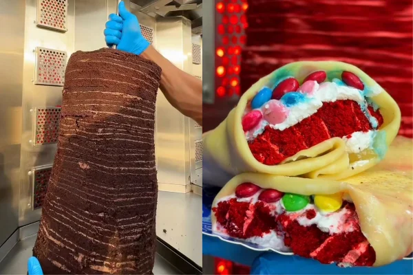 Montagem com shawarma doce que viralizou no Egito