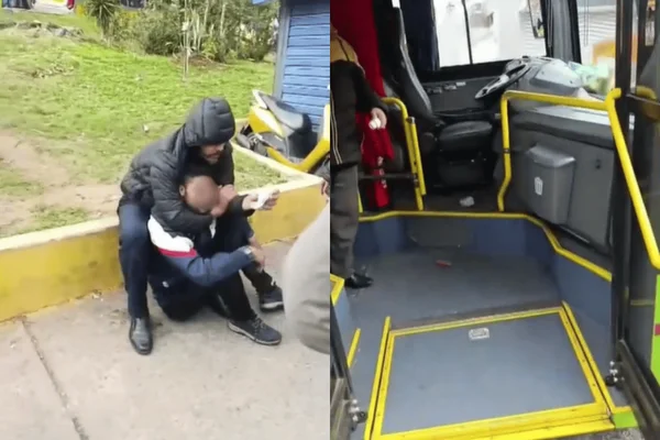 Imagem colorida de uma pedra jogada no chão de um ônibus atacado em São Paulo - Metrópoles
