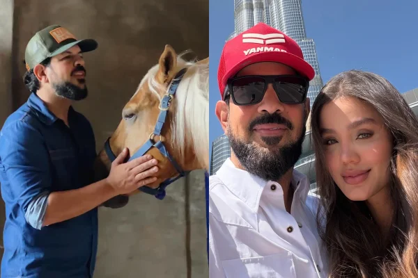 Montagem mostra cantor Sorocaba com o cavalo e cantor Sorocaba e a esposa