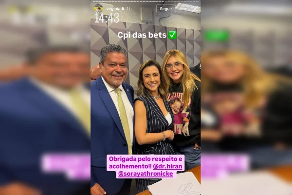Após depor em CPI das Bets, Virginia Fonseca posta em seus stories foto descontraída com presidente e relatora da CPI