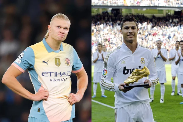 Foto colorida Haaland e Cristiano Ronaldo - Metrópoles
