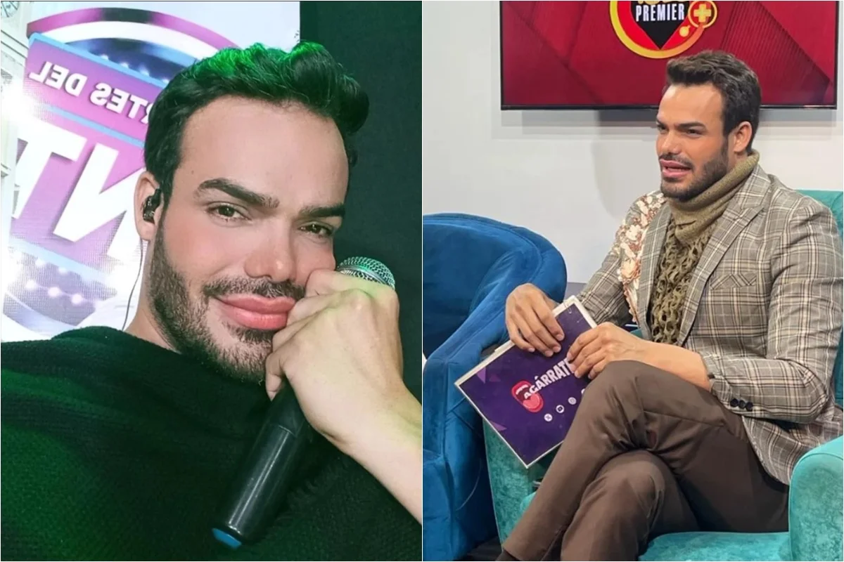 Duas fotos coloridas de homem de barba em programa de TV - Metrópoles