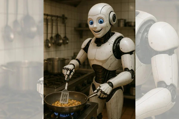 Foto gerada por IA de robo chef de cozinha
