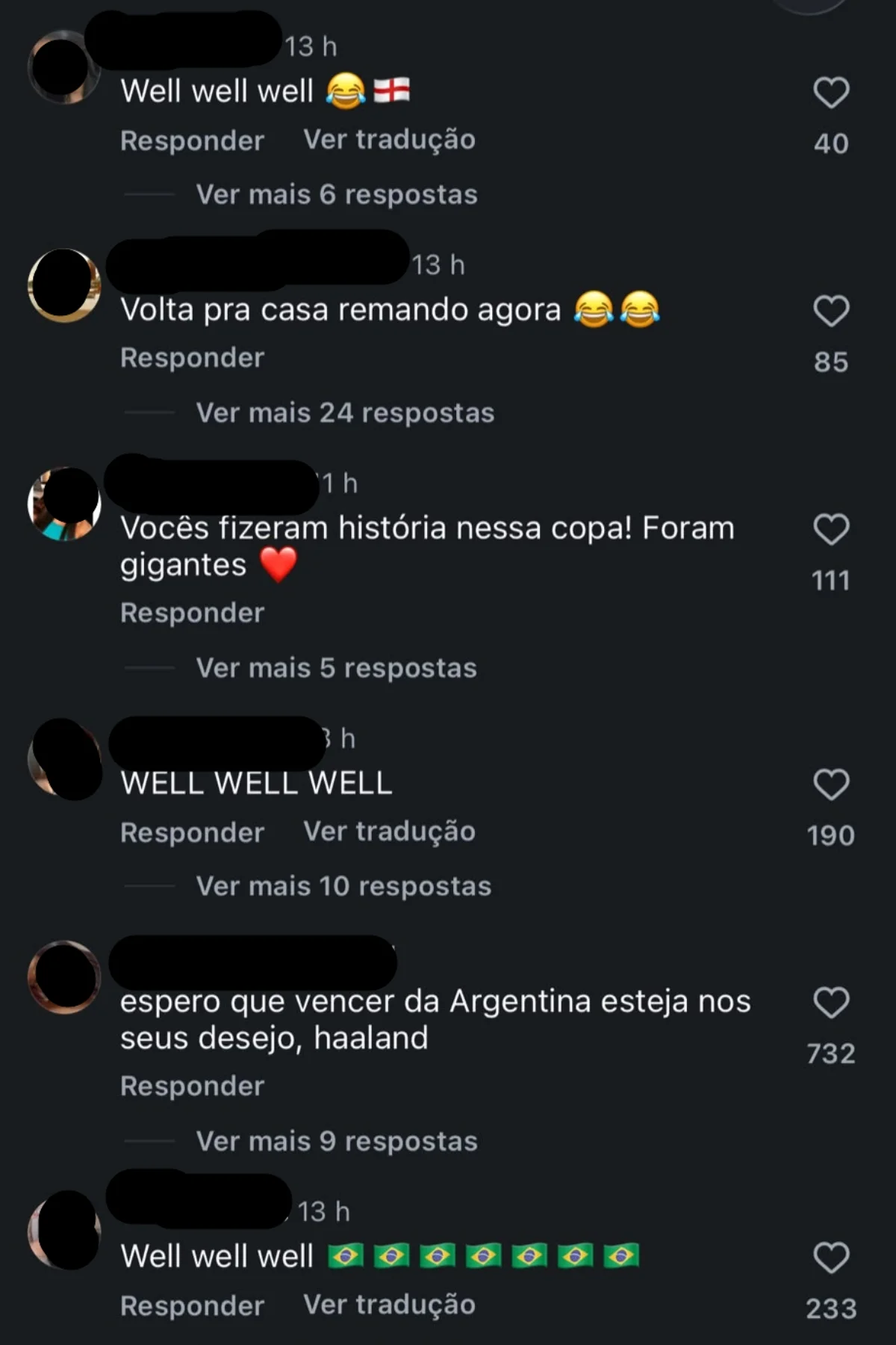 Brasileiros lotaram perfil de Haaland de comentários após eliminação da Noruega. Brasileiros lotaram perfil de Haaland de comentários após eliminação da Noruega.