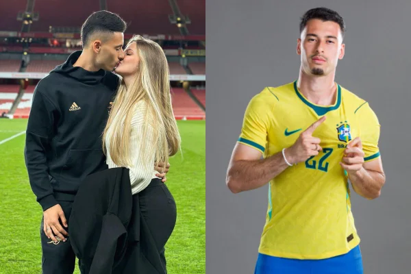 Foto de Gabriel Martinelli e a noiva, Isabella Rousso.