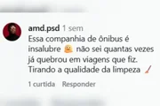 Passageiros compartilharam relatos de problemas em viagens com a empresa nos comentários da publicação de Marina Lisboa Passageiros compartilharam relatos de problemas em viagens com a empresa nos comentários da publicação de Marina Lisboa