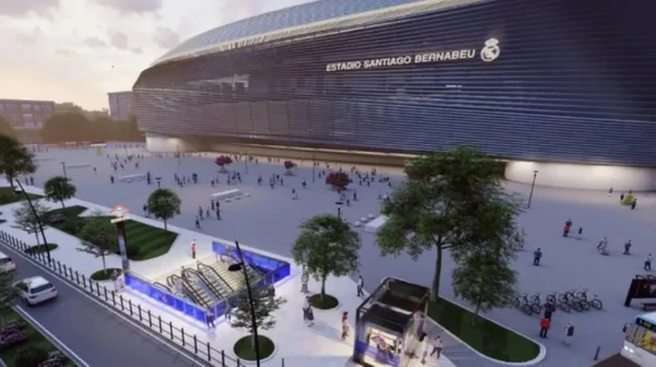 Imagem colorida do projeto do novo Santiago Bernabeu, casa do Real Madrid- Metrópoles