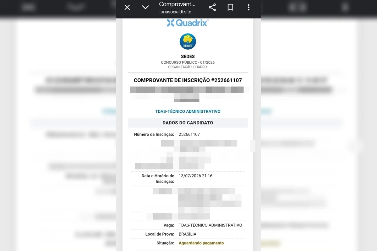 Concurso Sedes-DF: candidatos caem em golpe de site falso de inscrição - imagem 3 Concurso Sedes-DF: candidatos caem em golpe de site falso de inscrição - imagem 3