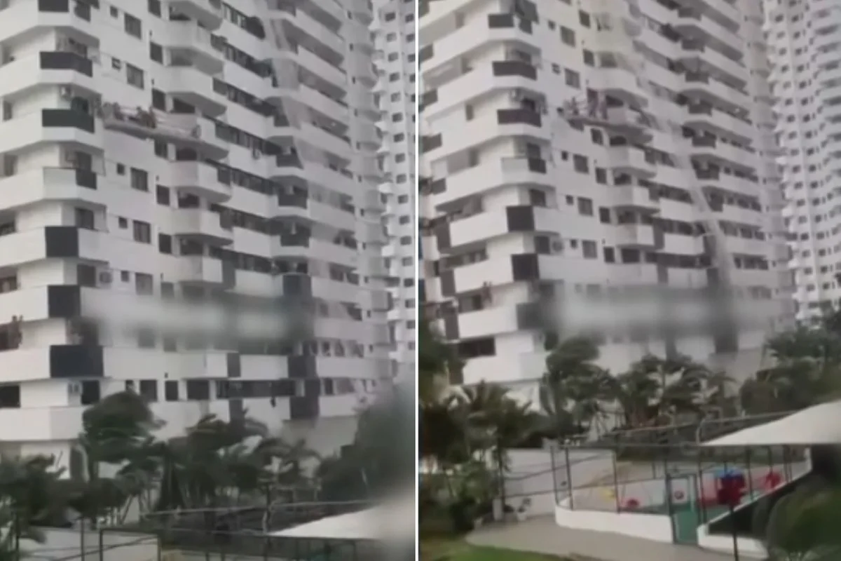 Trabalhadores ficam presos em andaime durante vendaval no Rio