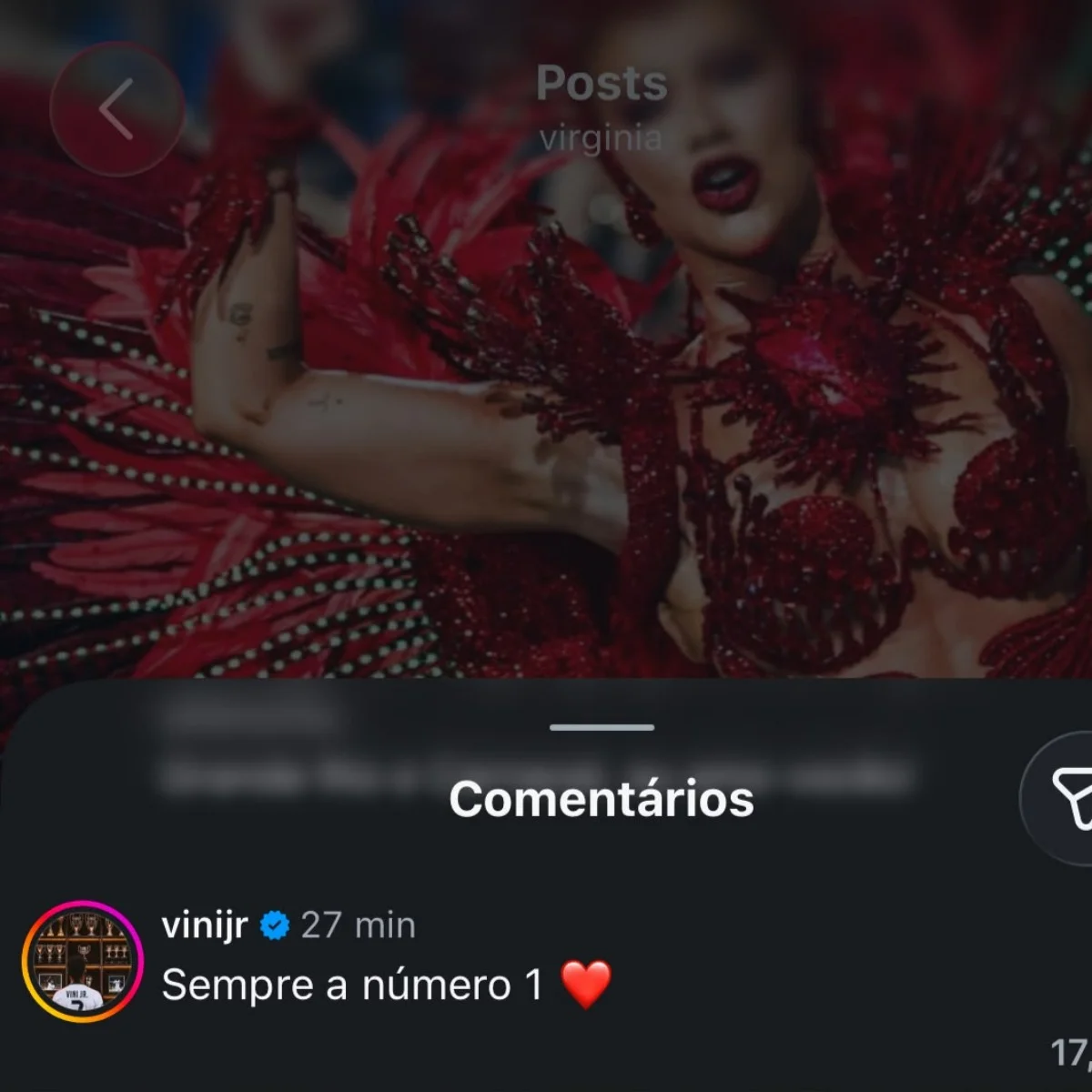 Vini Jr. deixou comentário elogioso após Virginia anunciar saída do posto de rainha da Grande Rio. Vini Jr. deixou comentário elogioso após Virginia anunciar saída do posto de rainha da Grande Rio.