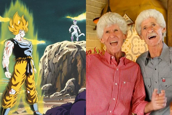 Goku e Freeza em Dragon Ball Z; à direita, a dupla Magno & Marciel