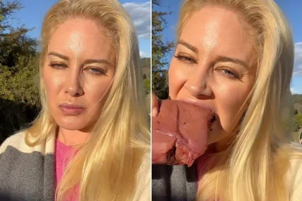 mulher comendo carne crua
