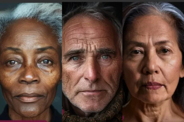 Imagem gerada por IA (inteligência artificail) mostra como fatores ambientais levam ao envelhecimento da pele