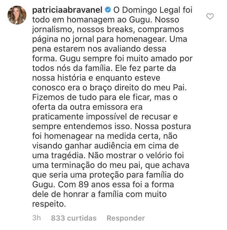 O comentário de Patrícia O comentário de Patrícia