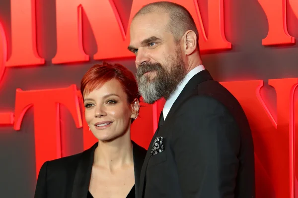 LONDON, ENGLAND - DECEMBER 14: Lily Allen and David Harbour attend the "Stranger Things: The First Shadow" World Premiere at the Phoenix Theatre on December 14, 2023 in London, England. (Photo by Shane Anthony Sinclair/Getty Images)