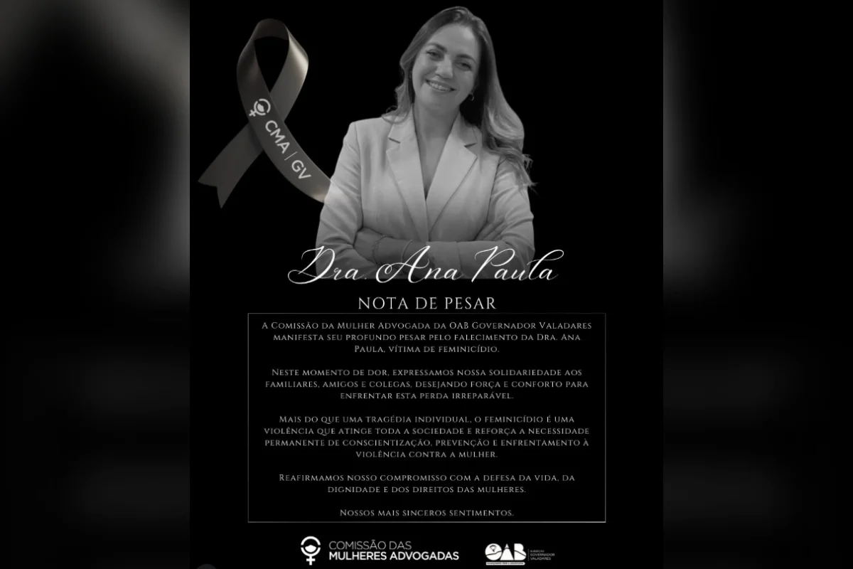 A OAB divulgou uma nota de pesar e destacou a atuação de Ana Paula em defesa dos direitos das mulheres A OAB divulgou uma nota de pesar e destacou a atuação de Ana Paula em defesa dos direitos das mulheres