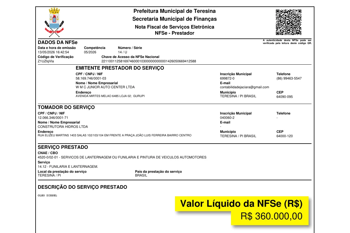 Nota fiscal emitida por oficina fantasma a favor da Construtora Hidros Nota fiscal emitida por oficina fantasma a favor da Construtora Hidros