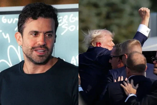 Imagem colorida com Marçal à esquerda e Trump à direita