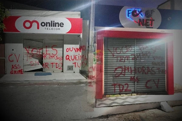 Imagem colorida, Empresas de internet são ameaçadas pelo CV com pichação: "24 h pra sair"- Metrópoles