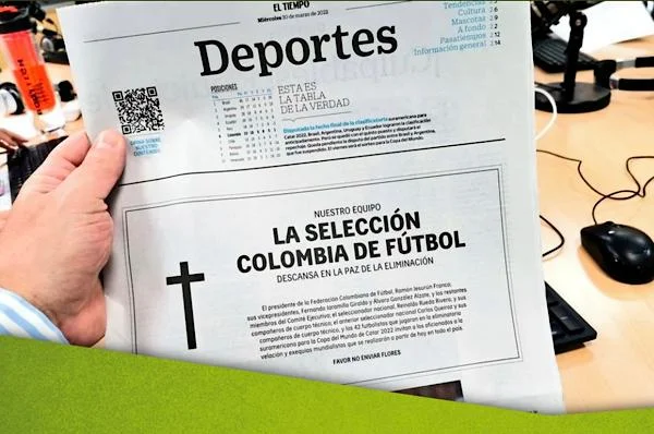 Jornal simula “anúncio fúnebre” para a seleção da Colômbia