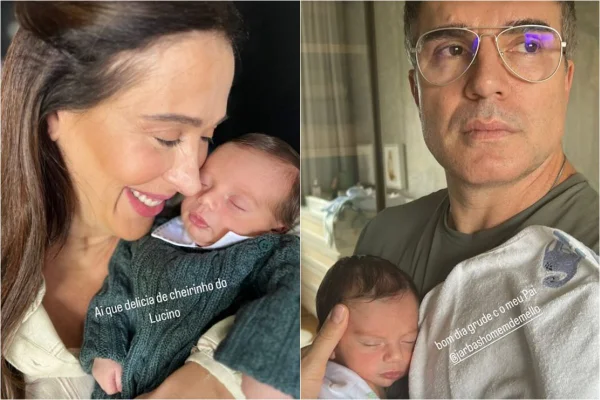 Imagem colorida: duas fotos com Claudia Raia, Jarbas e o filho do casal, Luca - Metrópoles