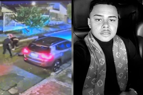Colagem colorida mostra do lado direito um carro sendo roubado por dois suspeitos, enquanto na esquerda um agiota de 20 anos aparece em preto e branco - Metrópoles