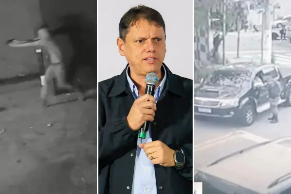 Montagem colorida de Tarcísio de Freitas ao lado de vítimas da Polícia Militar. Metrópoles