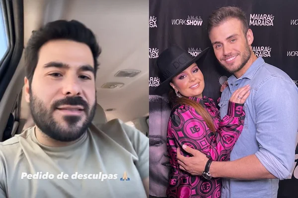 Montagem com fotos coloridas de Renato Sertanejeiro, Maiara e Matheus Gabriel - Metrópoles