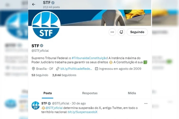 imagem colorida do Twitter (Rede X) funcionando no STF