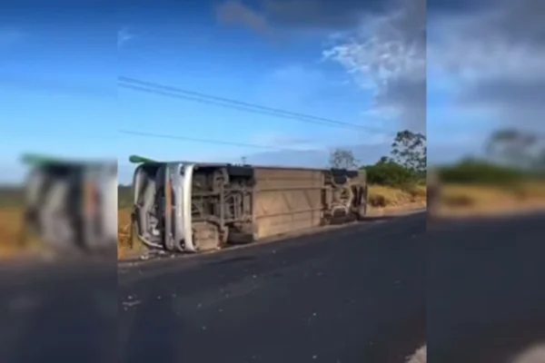 Ônibus de turismo tombado