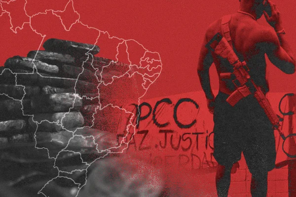 Arte colorida sobre convocação do PCC para suprir baixas de lideranças, na Baixada Santista.